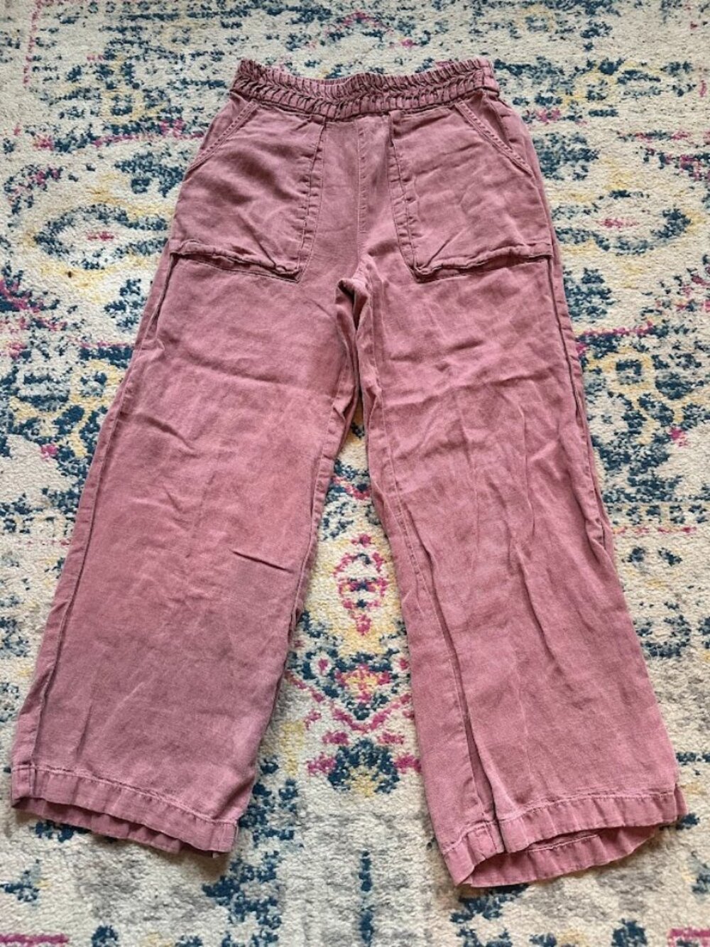 Joie Linen Blend Pink Summer Crop Wide Leg Pants - Small